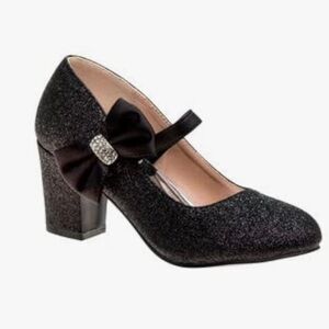 Badgley Mischka Size 4 Girls Janelle Pump Black Glitter Block Heels Rhinestones